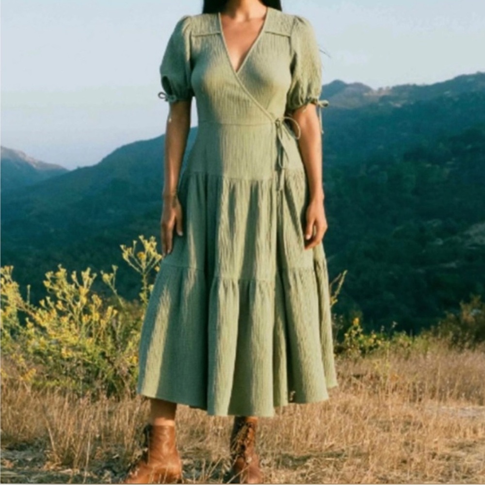 Elegant Green Wrap Dress - Christy Dawn